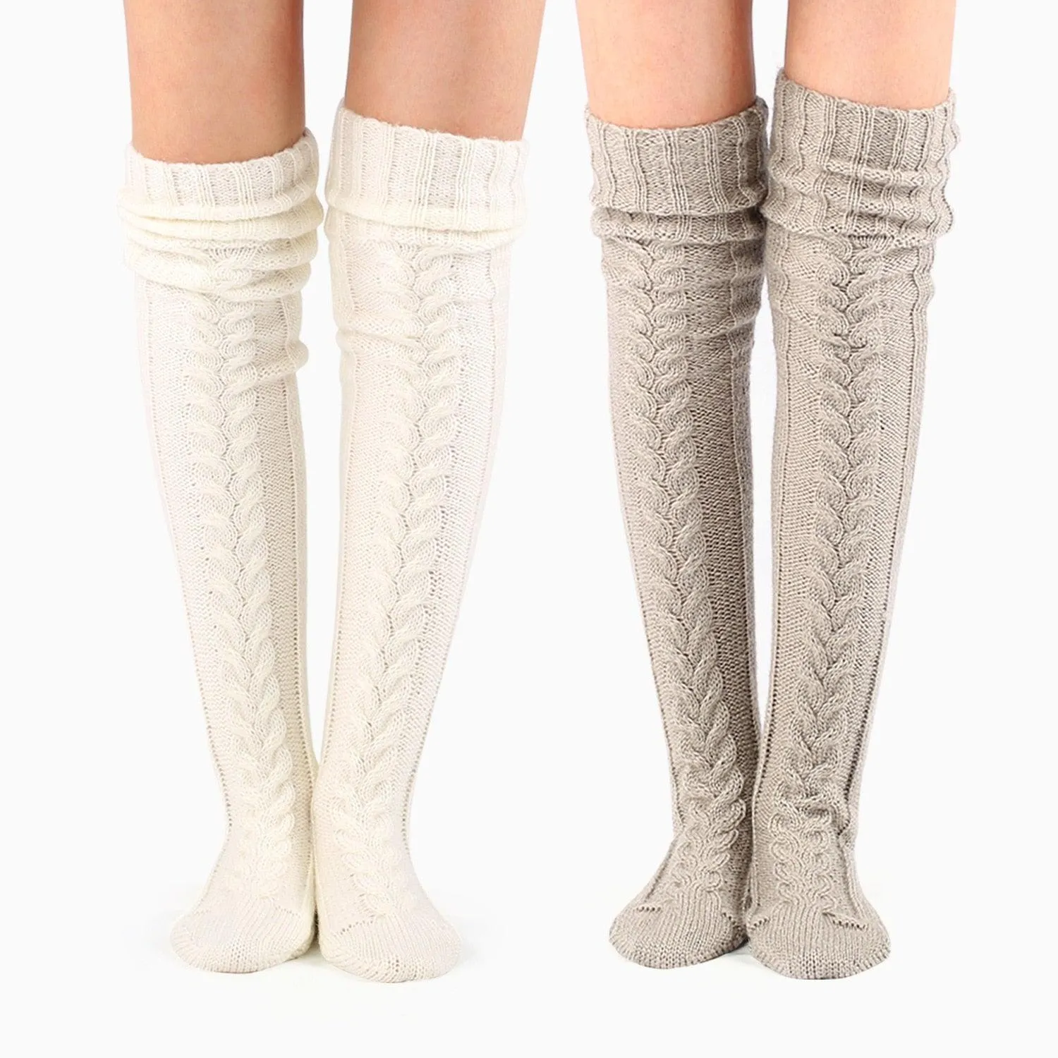 Knit Over Knee Stockings Winter Extended Woolen Solid Color Knee High Socks