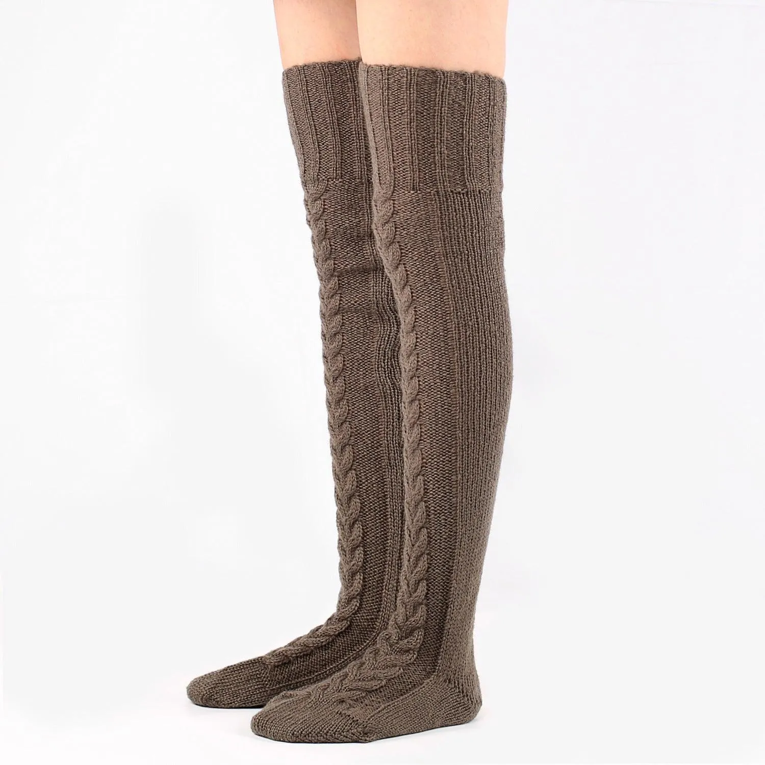 Knit Over Knee Stockings Winter Extended Woolen Solid Color Knee High Socks