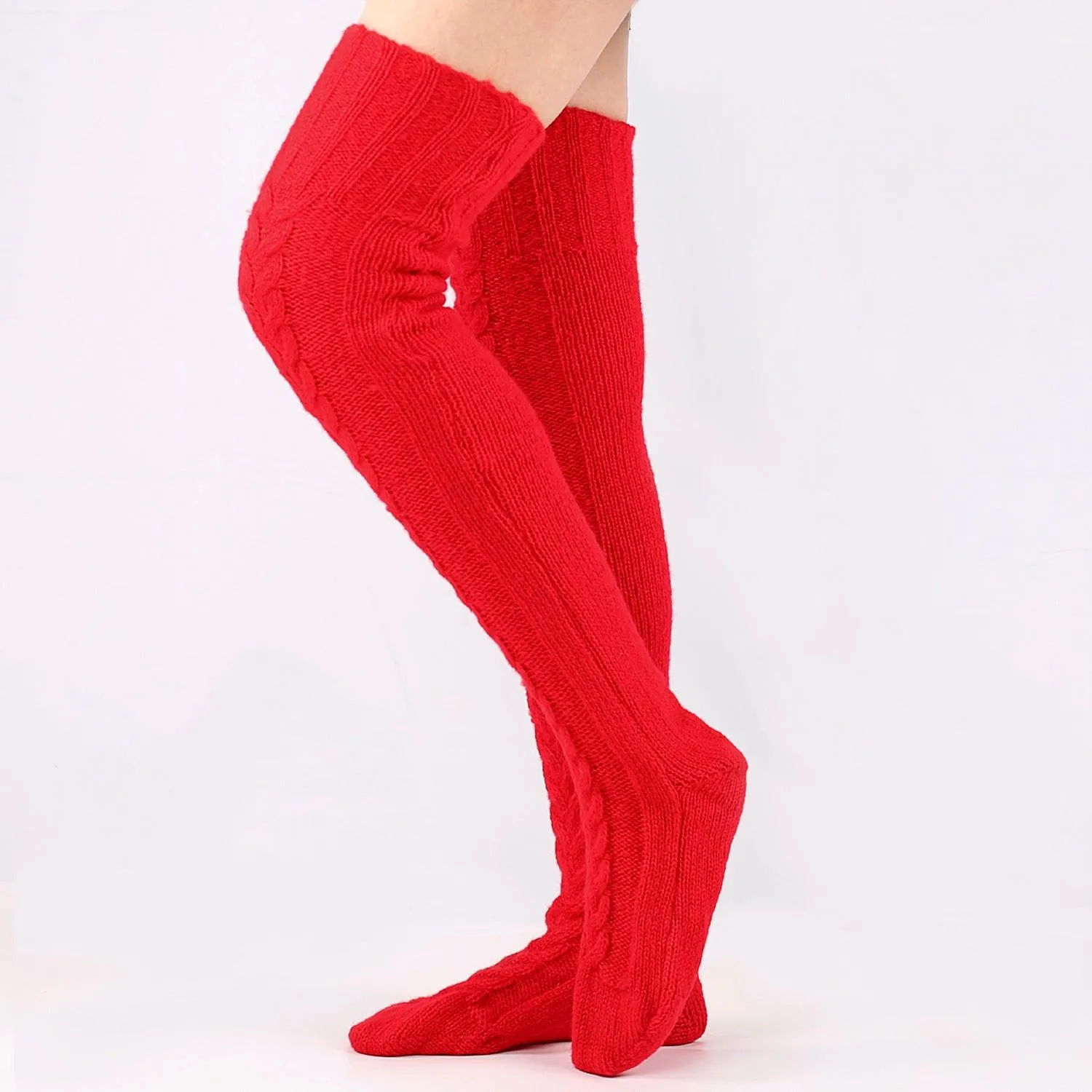 Knit Over Knee Stockings Winter Extended Woolen Solid Color Knee High Socks