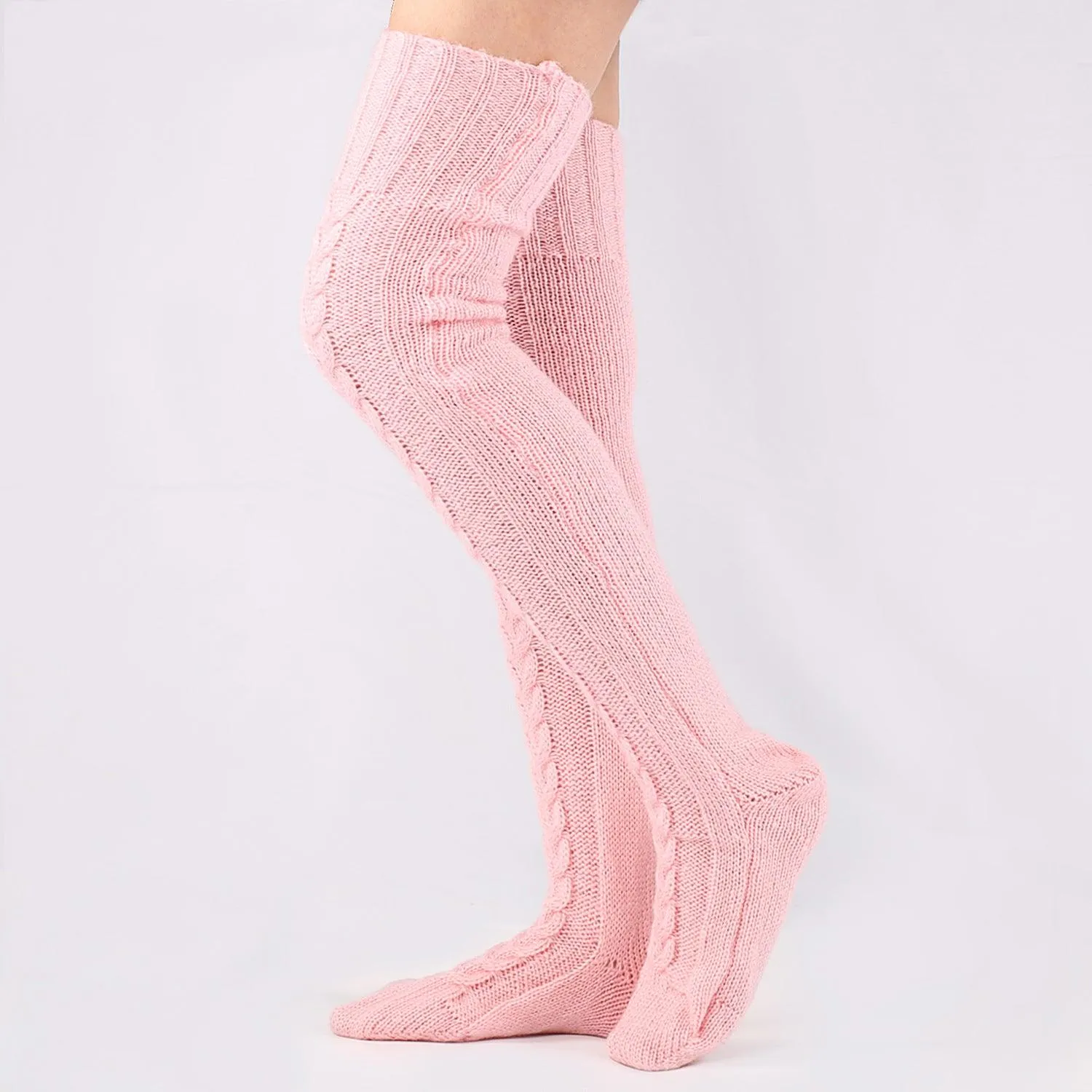 Knit Over Knee Stockings Winter Extended Woolen Solid Color Knee High Socks