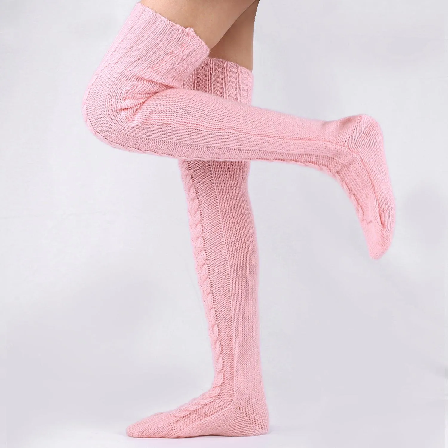 Knit Over Knee Stockings Winter Extended Woolen Solid Color Knee High Socks