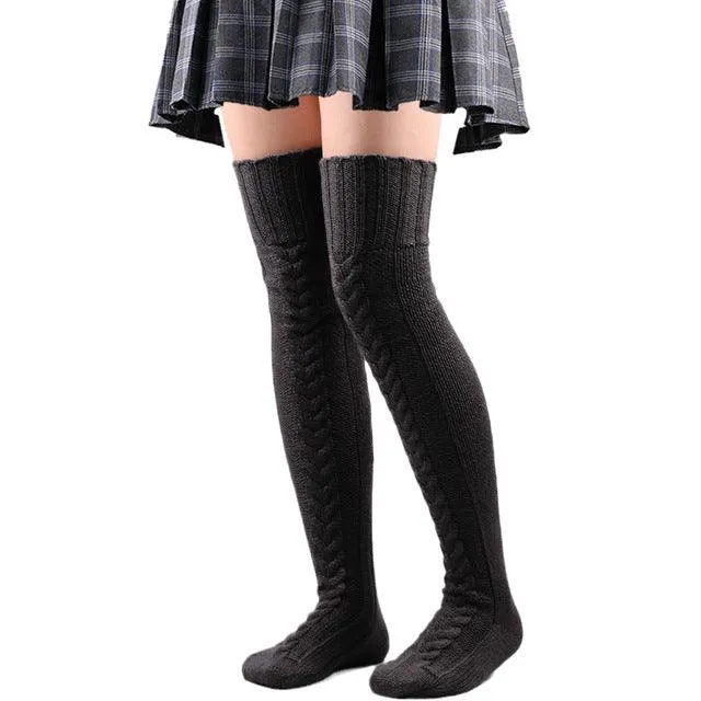 Knit Over Knee Stockings Winter Extended Woolen Solid Color Knee High Socks