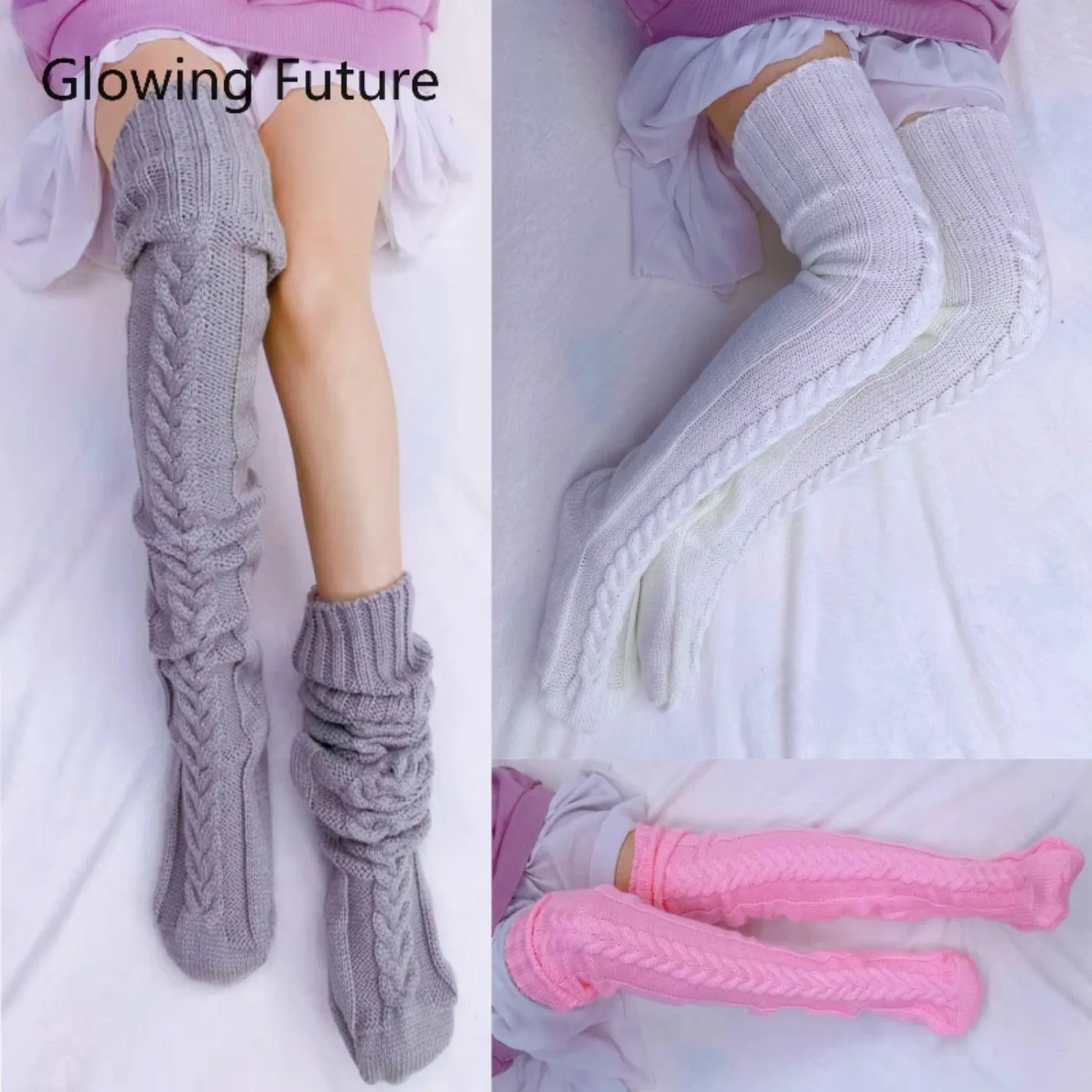 Knit Over Knee Stockings Winter Extended Woolen Solid Color Knee High Socks