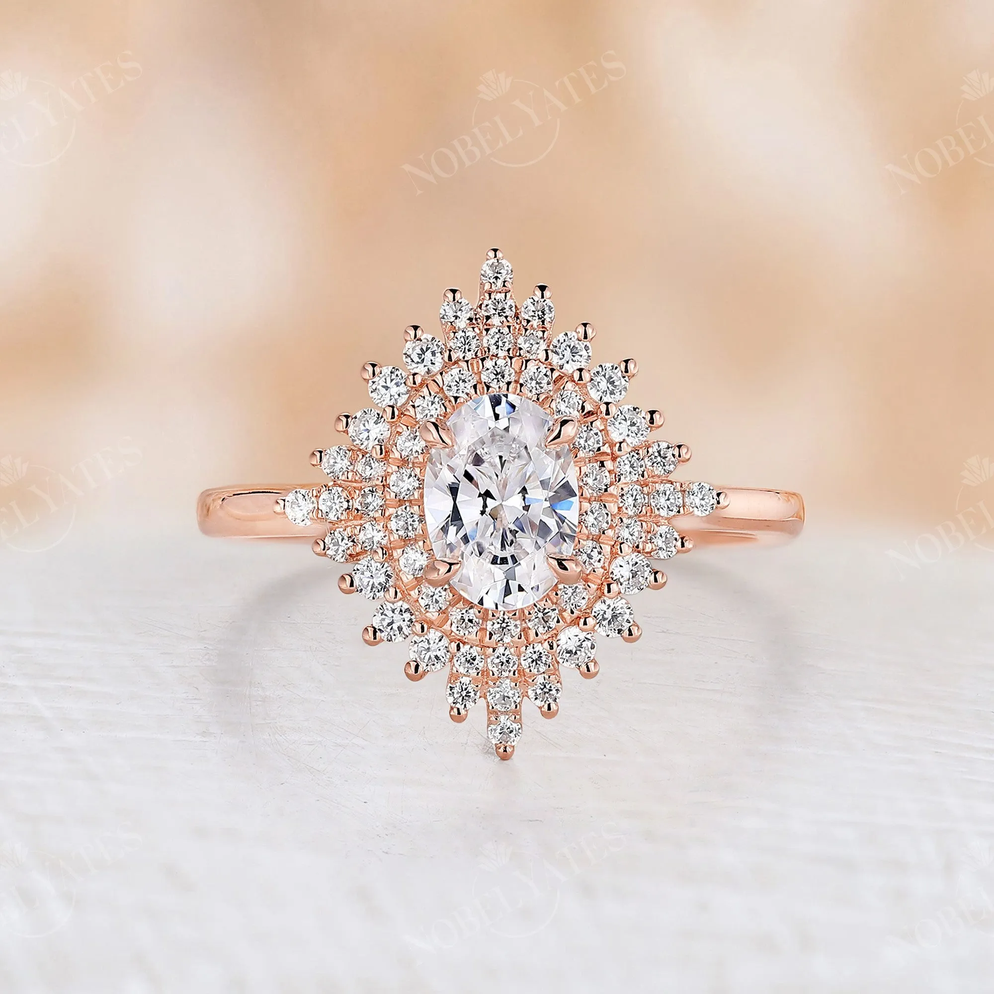 Lab Alexandrite Oval Engagement Ring Rose Gold Halo