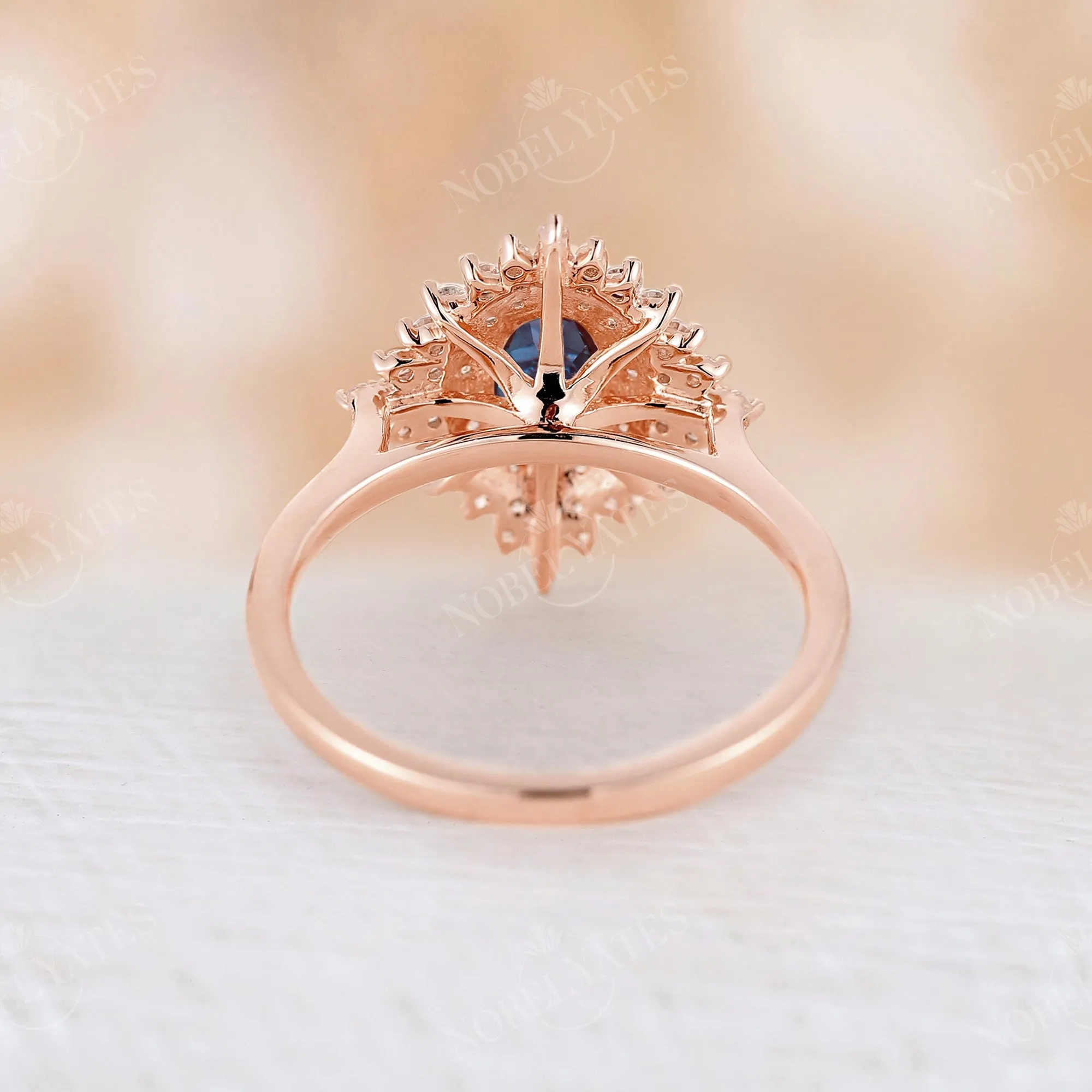 Lab Alexandrite Oval Engagement Ring Rose Gold Halo