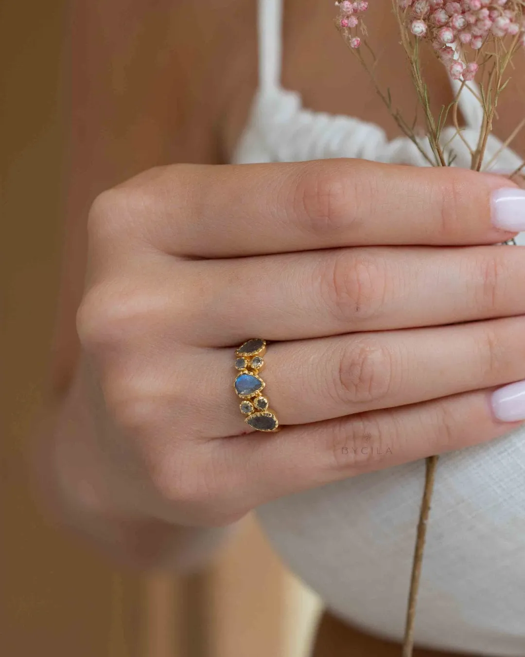 Labradorite Gold Plated Ring * Statement Ring * Gemstone Ring * Bridal Ring * Wedding Ring * Organic Ring * BJR319