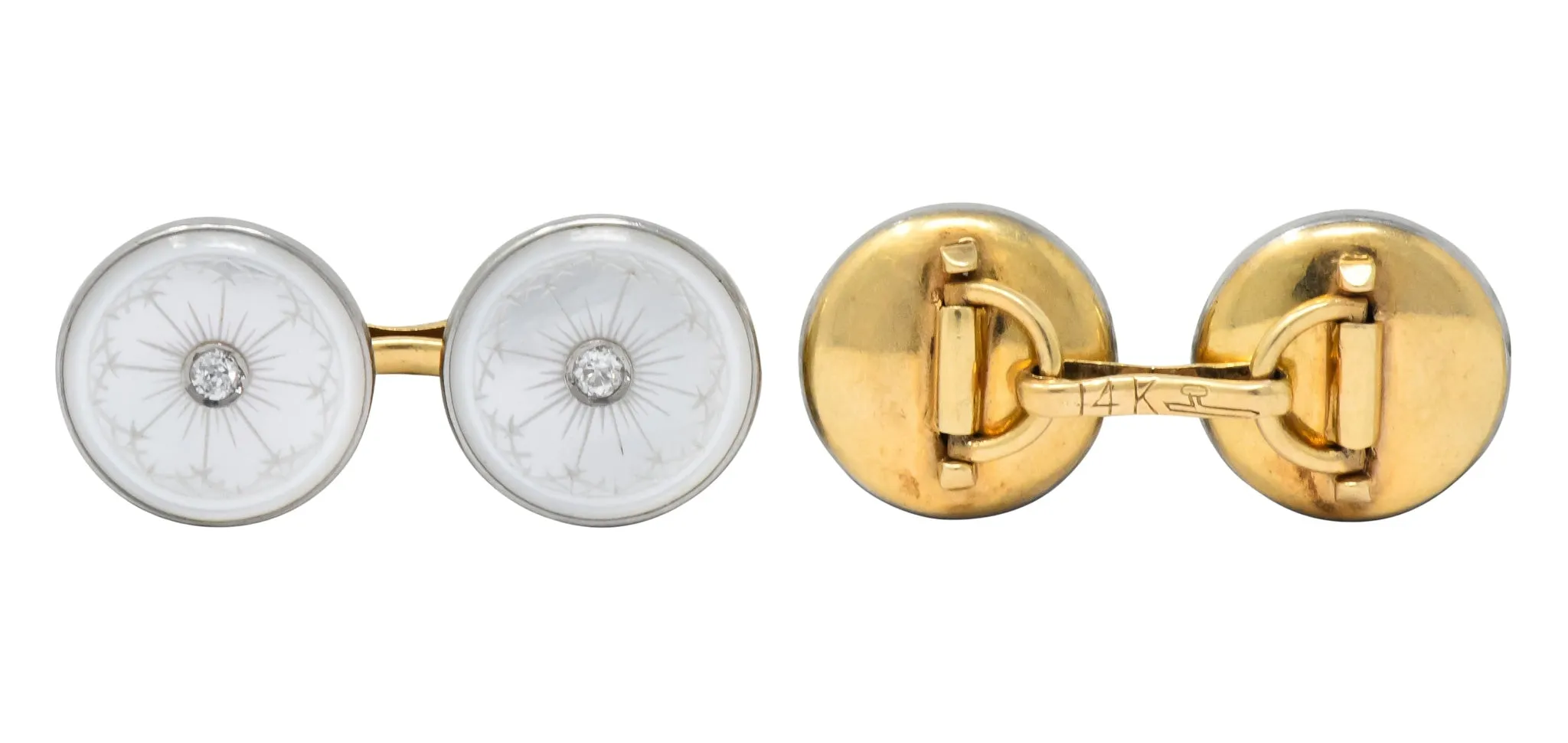 Larter & Sons Art Deco Mother of Pearl Diamond 14 Karat Gold Men's Cufflinks