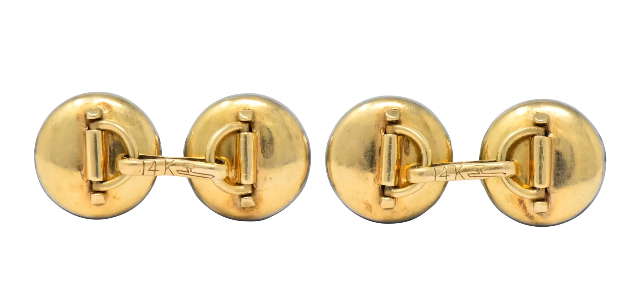 Larter & Sons Art Deco Mother of Pearl Diamond 14 Karat Gold Men's Cufflinks