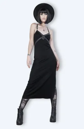 Leather harness laser engraved Black slip dress