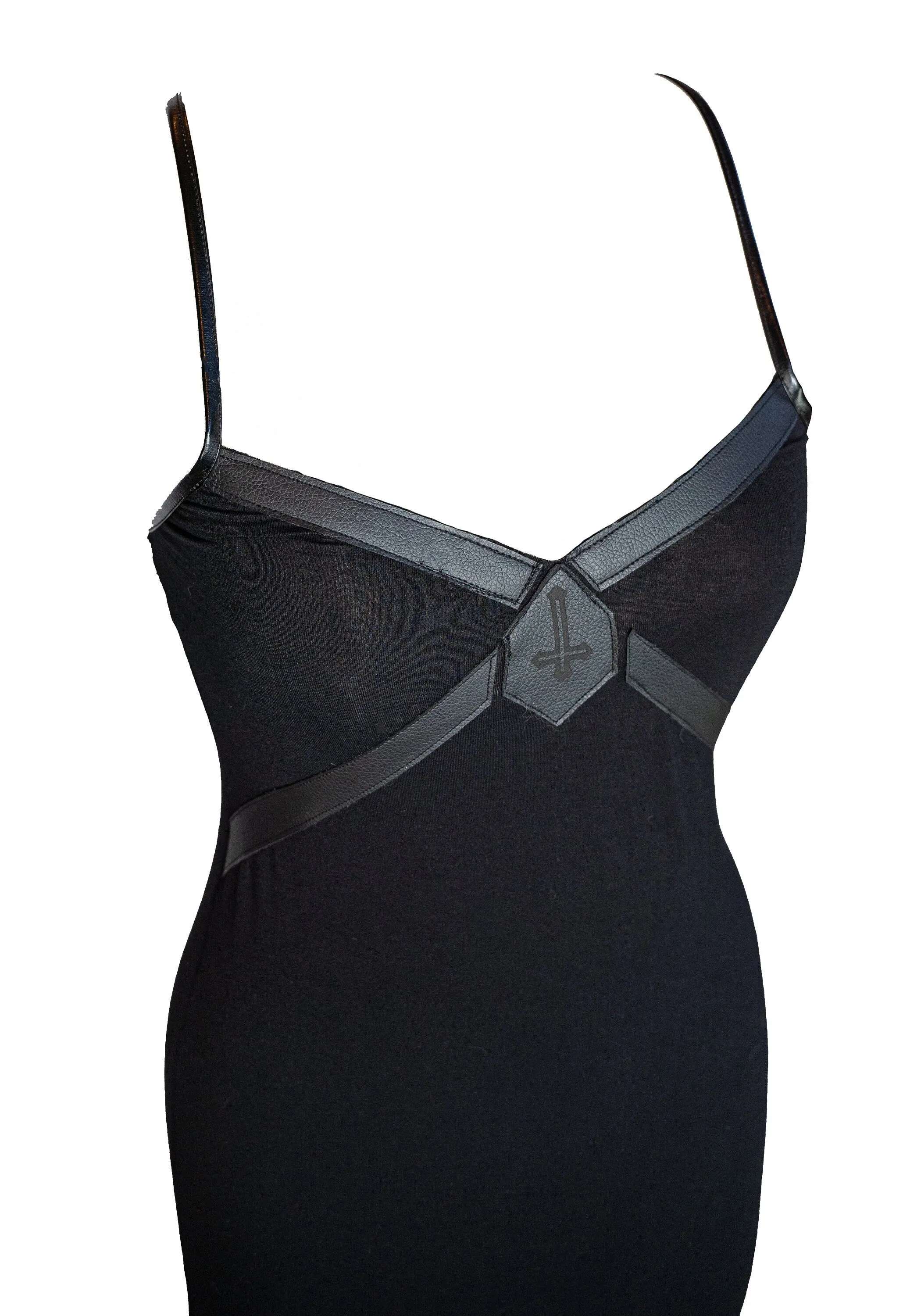 Leather harness laser engraved Black slip dress