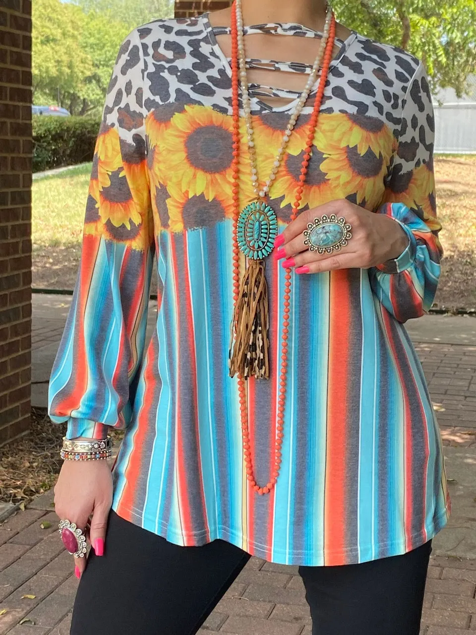 Leopard, Sunflower, Serape long sleeve top