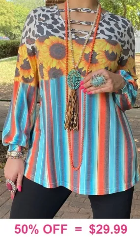 Leopard, Sunflower, Serape long sleeve top