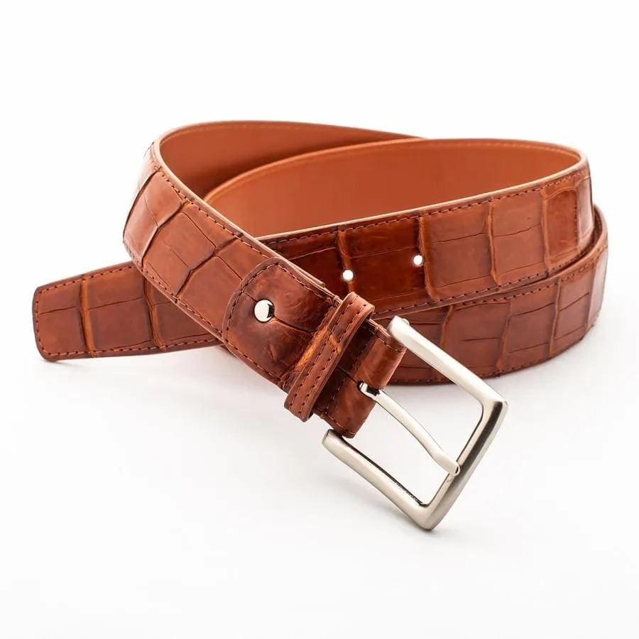 Light Brown Genuine Crocodile Alligator Stomach Skin Leather Men's Belt