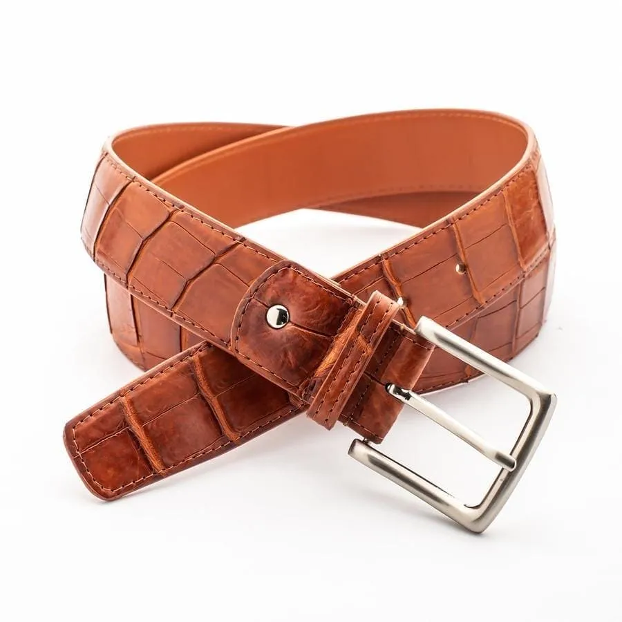 Light Brown Genuine Crocodile Alligator Stomach Skin Leather Men's Belt