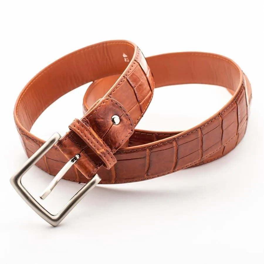 Light Brown Genuine Crocodile Alligator Stomach Skin Leather Men's Belt