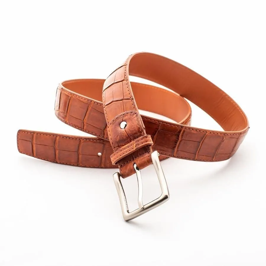 Light Brown Genuine Crocodile Alligator Stomach Skin Leather Men's Belt