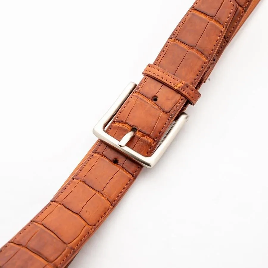 Light Brown Genuine Crocodile Alligator Stomach Skin Leather Men's Belt