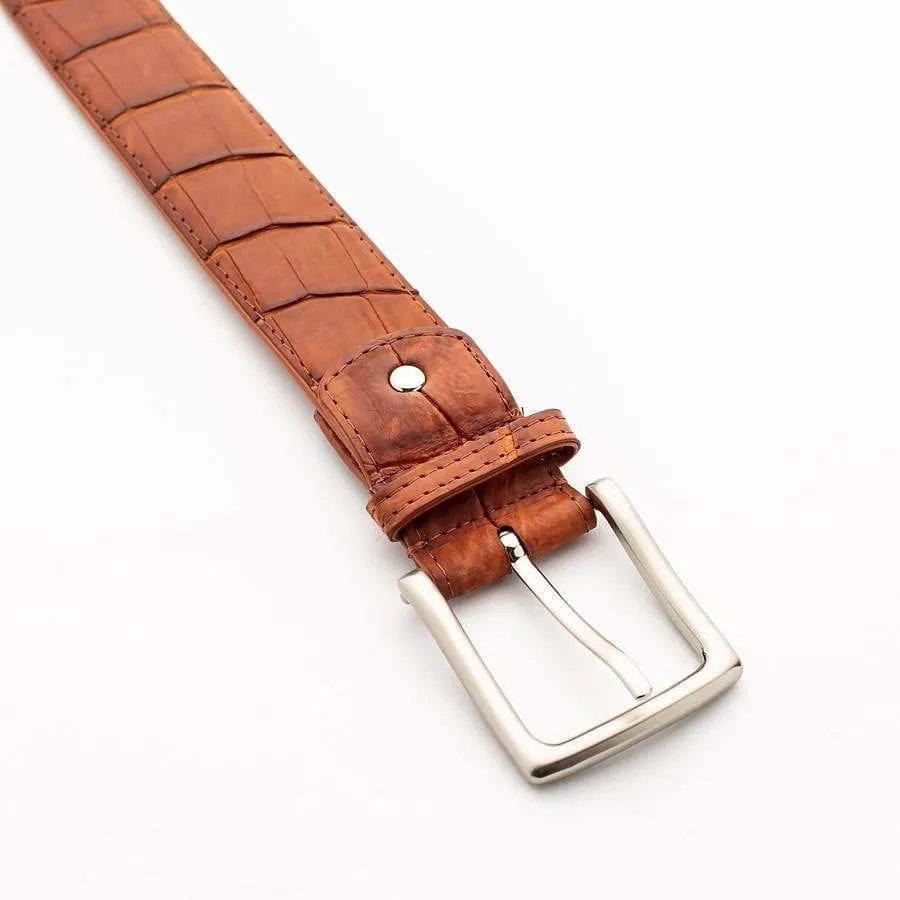 Light Brown Genuine Crocodile Alligator Stomach Skin Leather Men's Belt