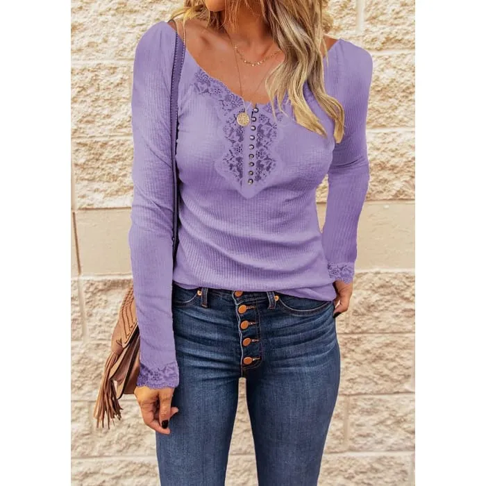 Lilac Waffle Knit Henley