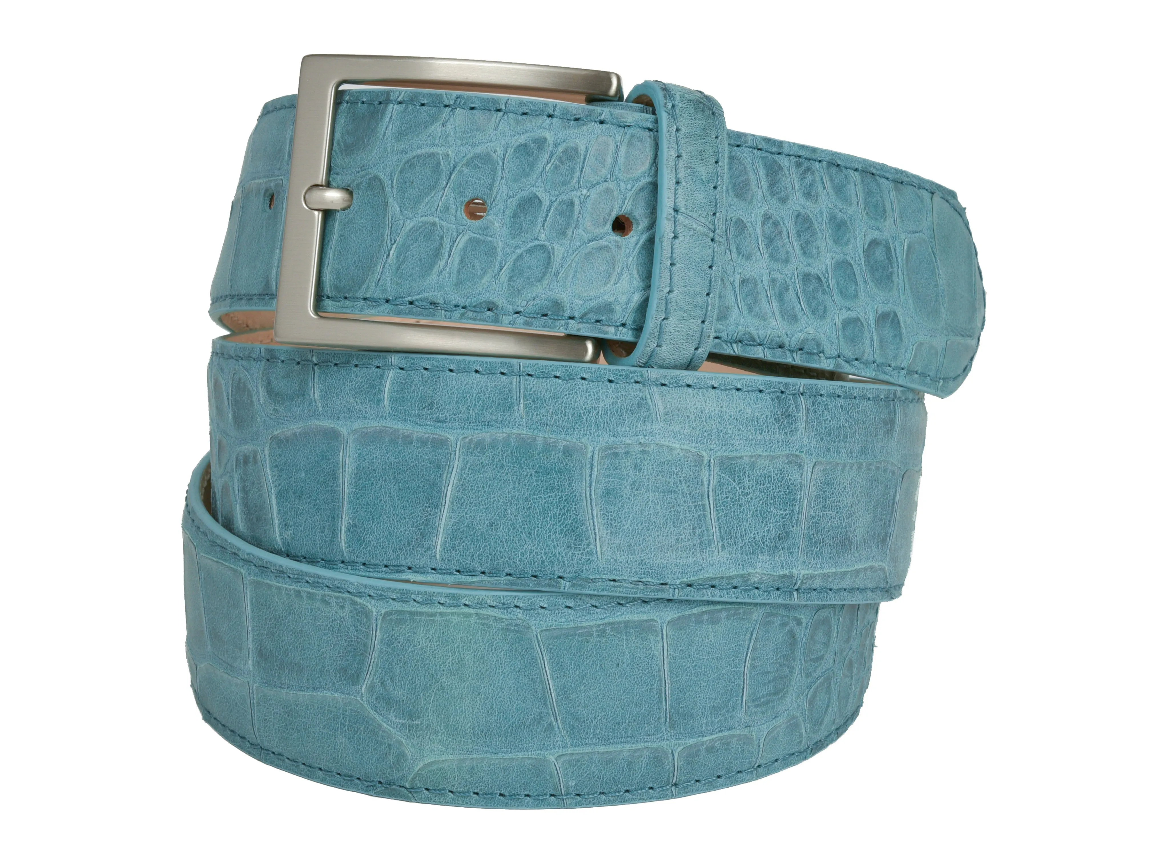 Limited Edition Calf Skin Alligator Embossed Belt Aqua