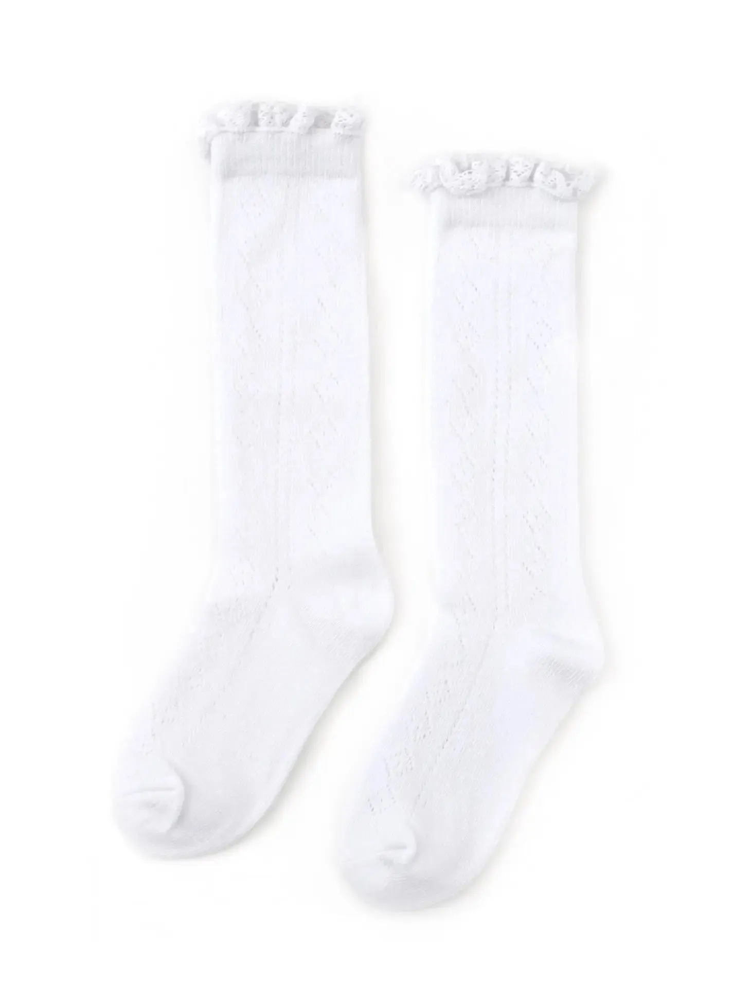 Little Stocking Co. - White Fancy Lace Top Knee High Socks