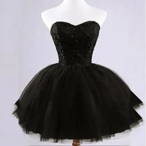 Lovely Black Lace Beads Strapless Sweetheart Juliet Tulle Skirt Mini Homecoming Dresses, CM0024