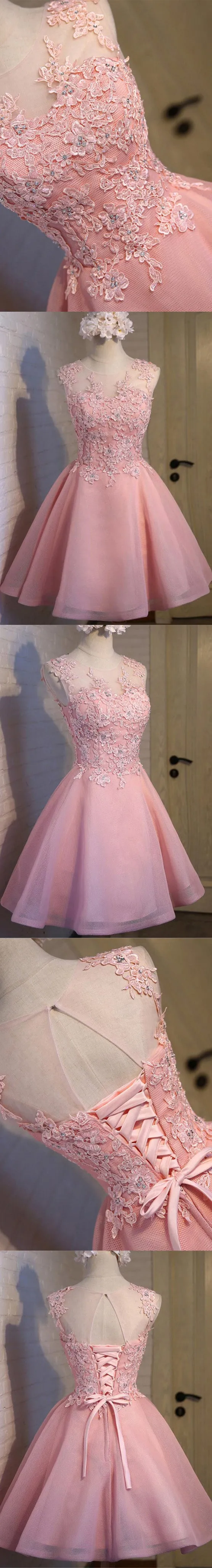 Lovely Pink Appliques Beads Sequins Sleeveless Clairvoyant Outfit Lace Up Back Organza Homecoming Dress,BD0132