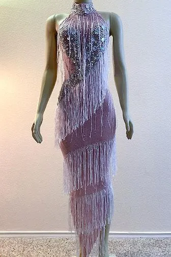 Luci Pink Rhinestone Tassel Dress