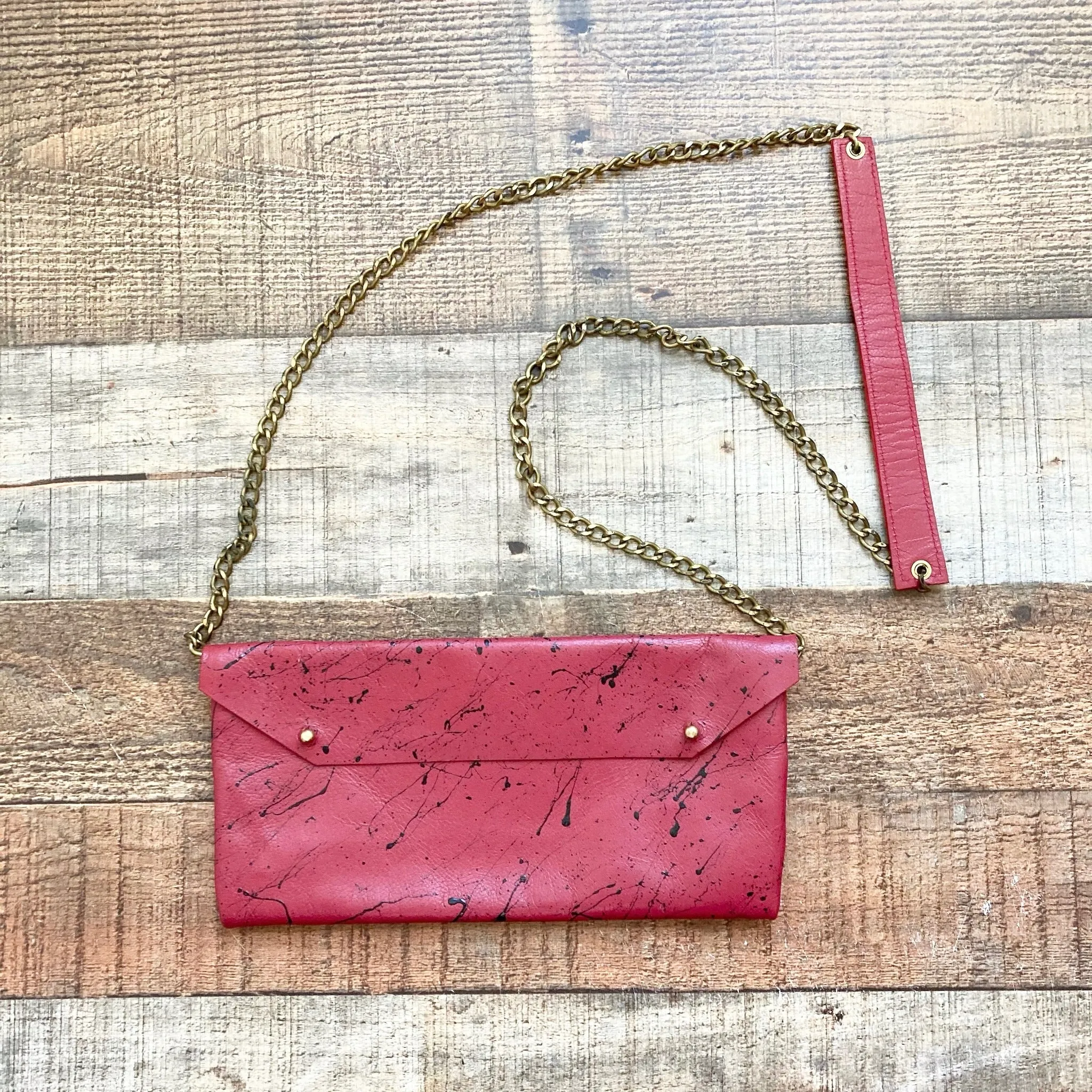 Mallow France Red with Paint Splatter Design Clutch with Chain Strap