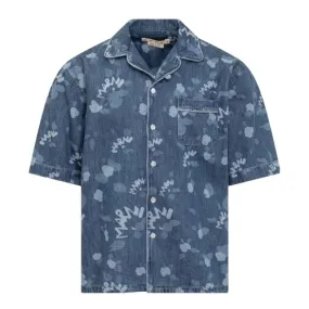 MARNI  |Blue denim bowling shirt with Marni Dripping print