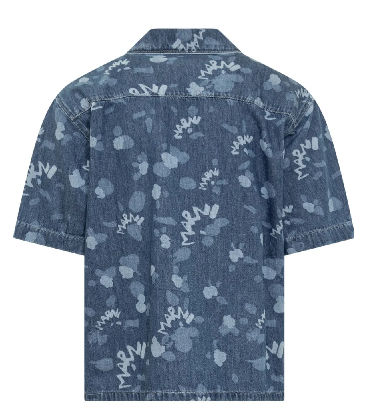 MARNI  |Blue denim bowling shirt with Marni Dripping print