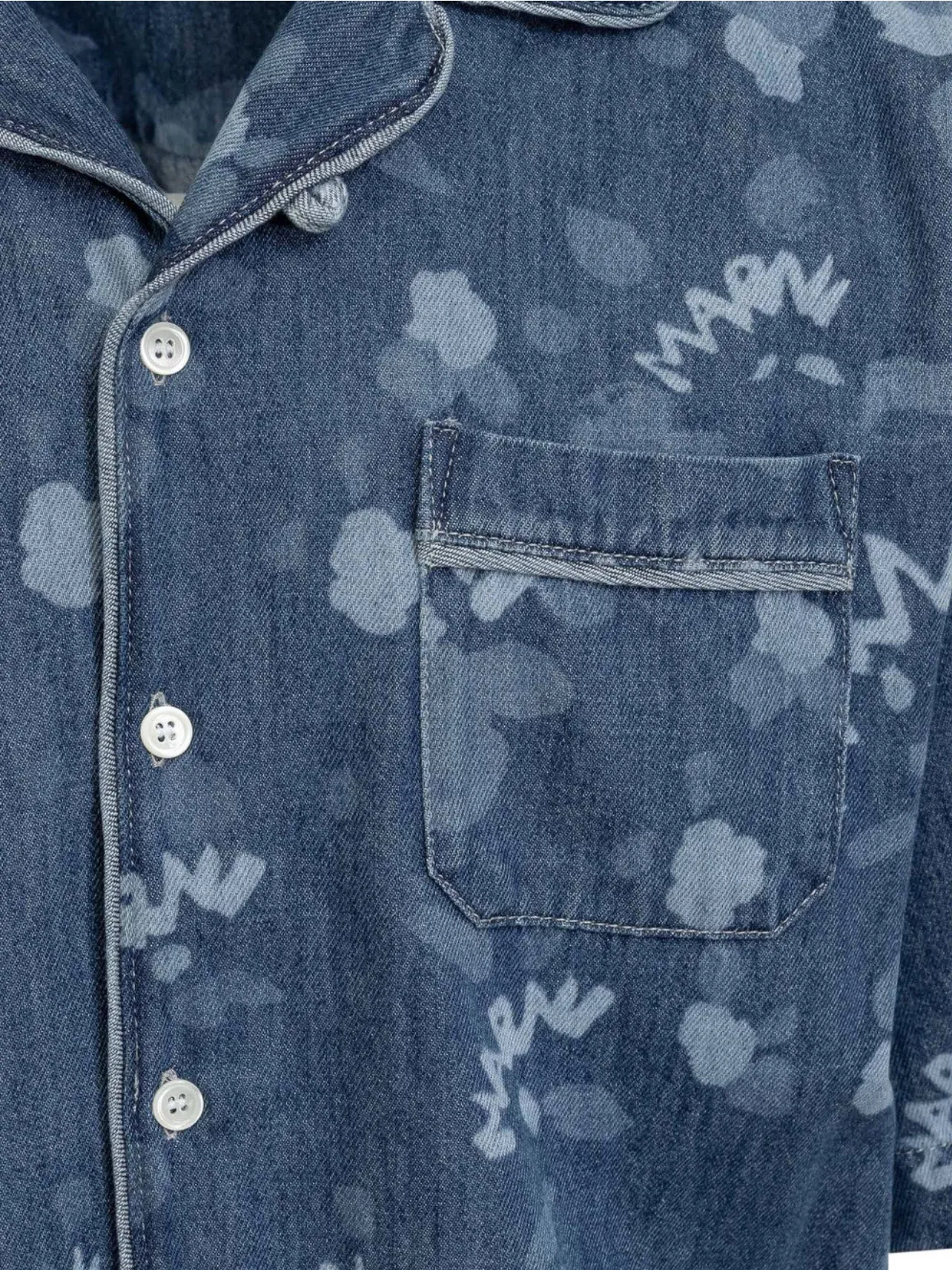 MARNI  |Blue denim bowling shirt with Marni Dripping print