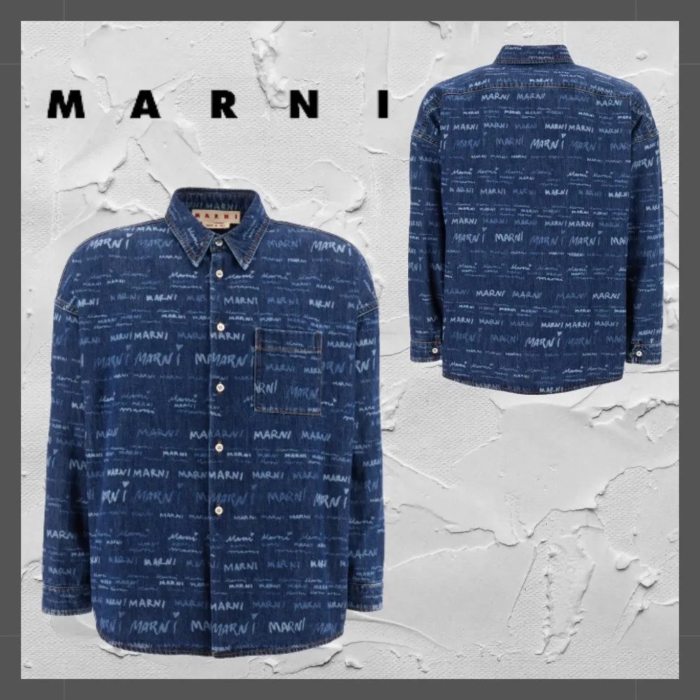 MARNI  |Denim Long Sleeves Cotton Logo Front Button Designers Shirts