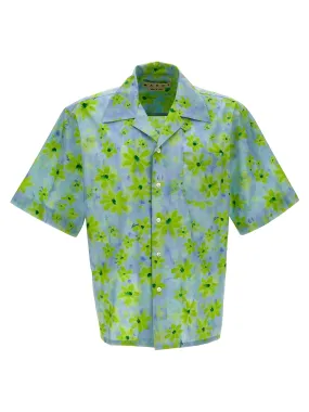 MARNI  |Light green poplin bowling shirt with Parade print