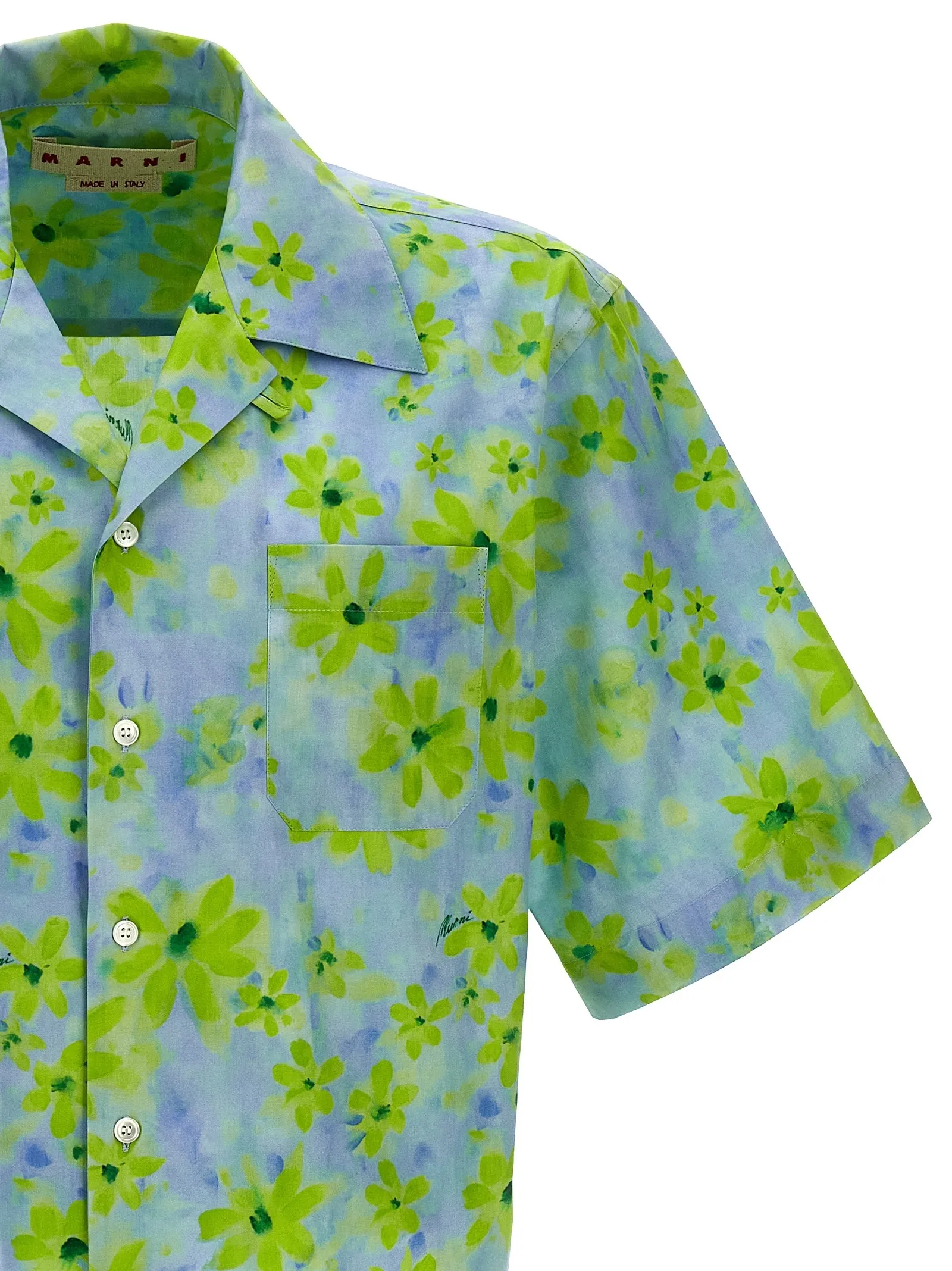 MARNI  |Light green poplin bowling shirt with Parade print