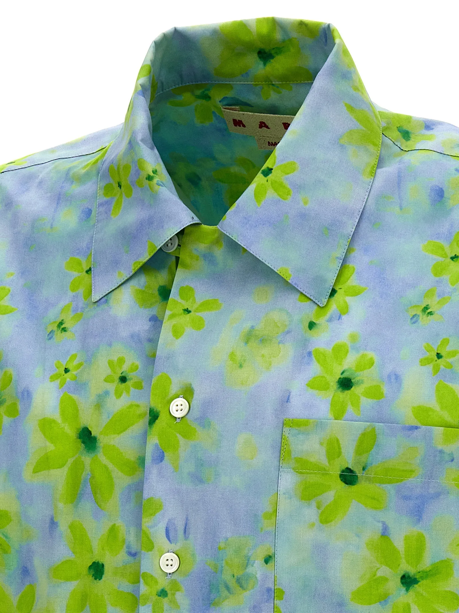 MARNI  |Light green poplin bowling shirt with Parade print