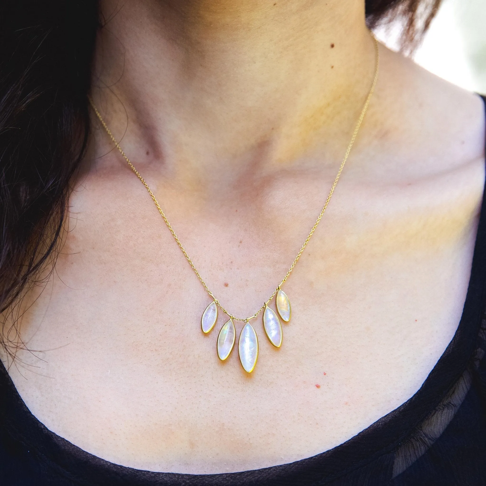 Marquise Moonstone Petite Fringe Petals Necklace