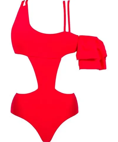 Mary Mercedes Women's Red Rafa One Piece Swimsuit With Ruffle Sleeve