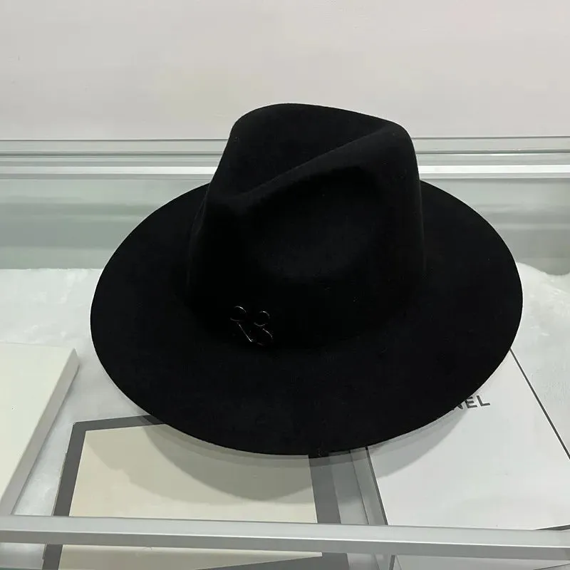 Men and Women Vintage Wool Wide Brim RB Embroidered Fedora Hat