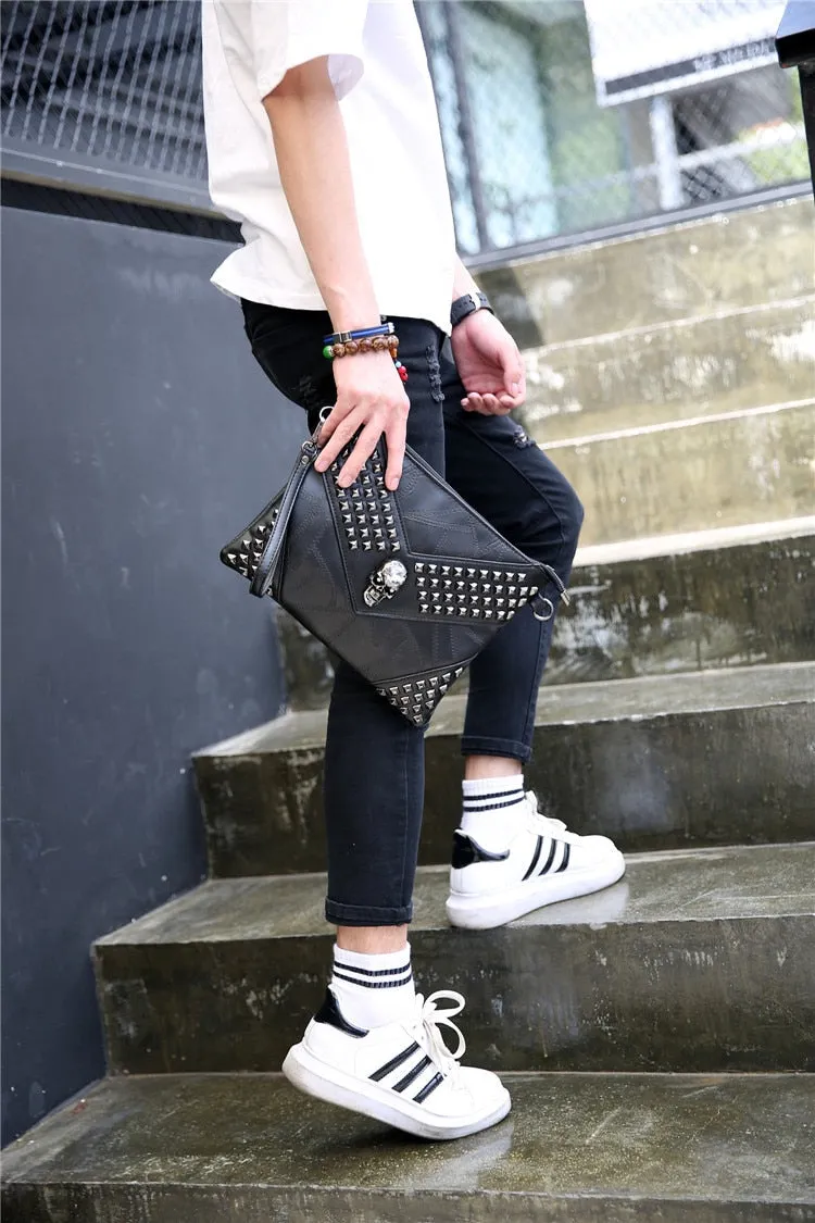 Men Rivet Day Clutches Skull Messenger Bag