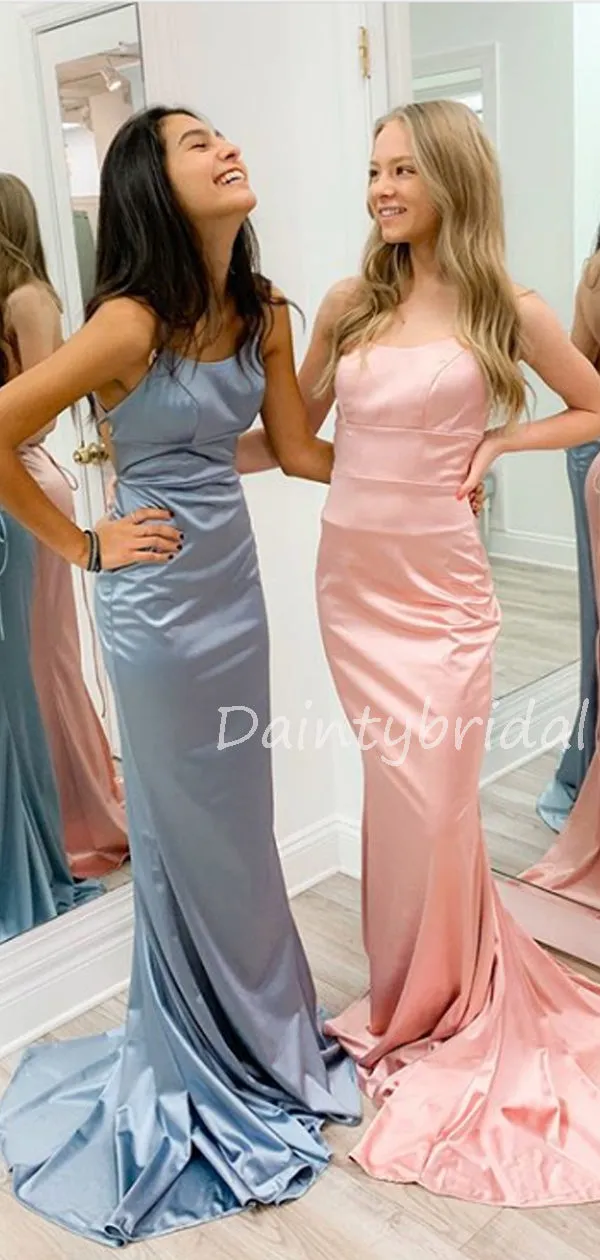 Mermaid Spaghetti Strap Lace Up Back Long Prom Dresses Evening Dresses.DB10591