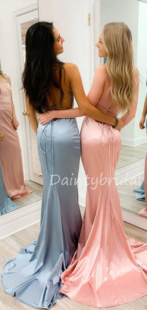 Mermaid Spaghetti Strap Lace Up Back Long Prom Dresses Evening Dresses.DB10591