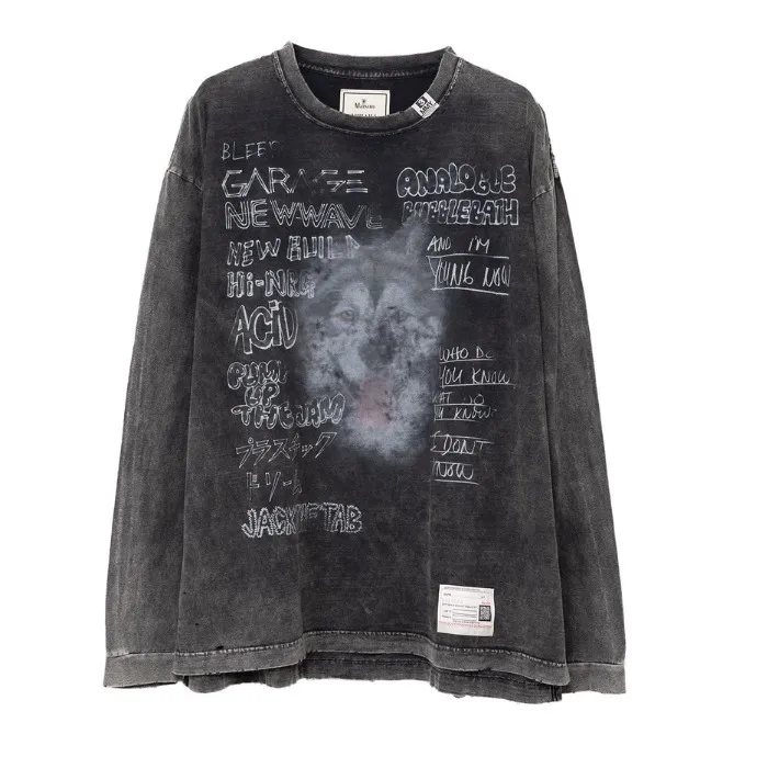 MIHARAYASUHIRO  |MIHARA YASUHIRO Bleached Long-sleeve T-shirt Black