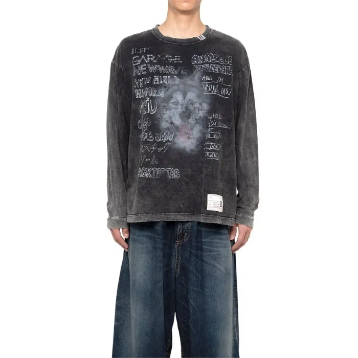 MIHARAYASUHIRO  |MIHARA YASUHIRO Bleached Long-sleeve T-shirt Black