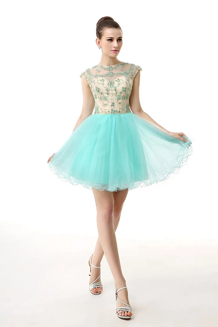 Mint Green Beaded Short Homecoming Dresses