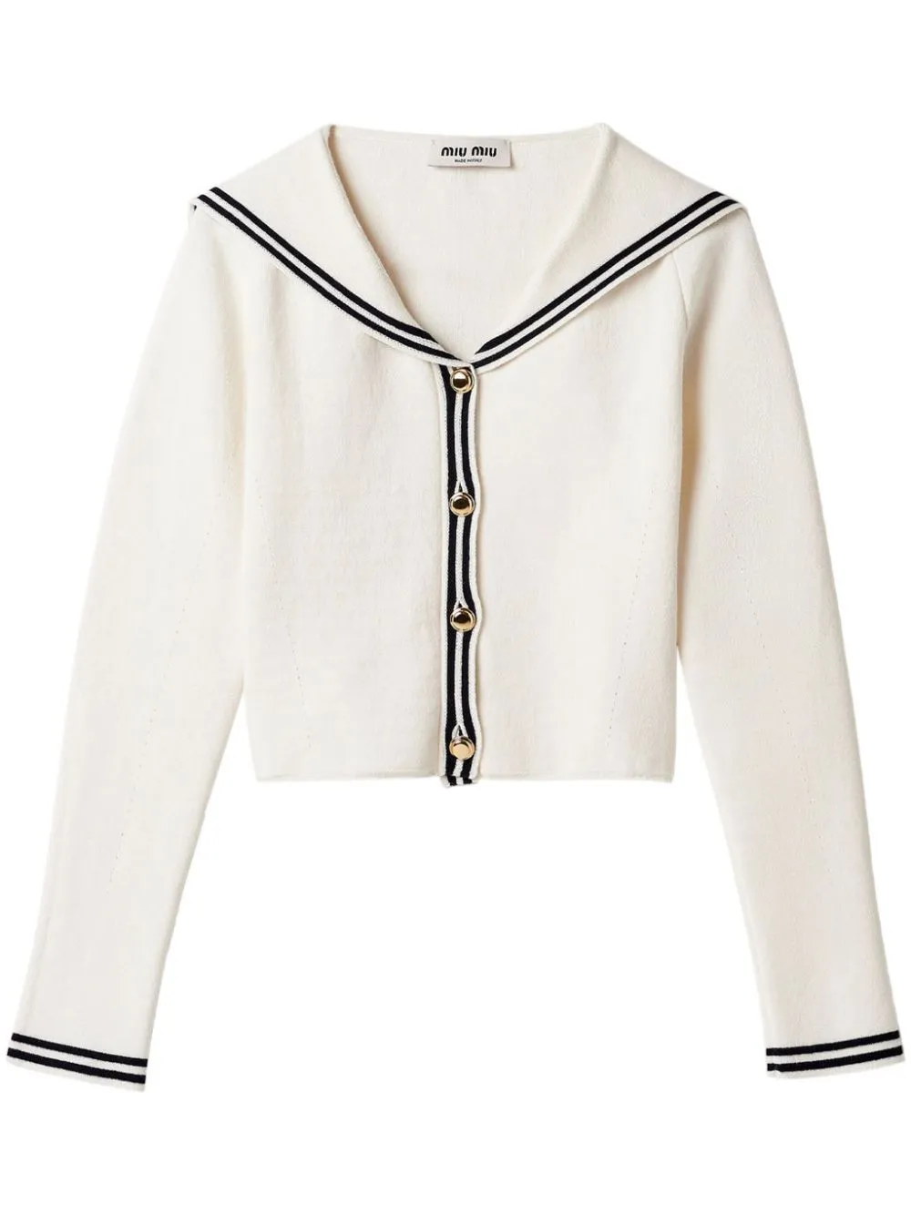 MiuMiu  |Stripes Long Sleeves Cotton Logo Cardigans