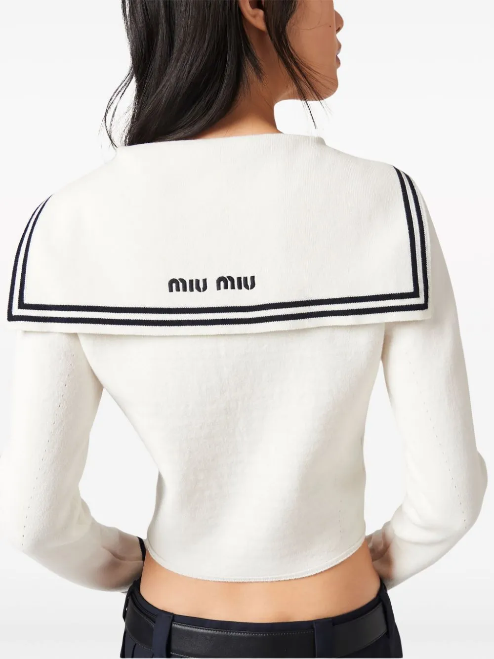 MiuMiu  |Stripes Long Sleeves Cotton Logo Cardigans