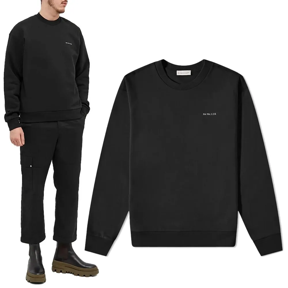 MONCLER  |Crew Neck Long Sleeves Plain Cotton Logo Sweatshirts