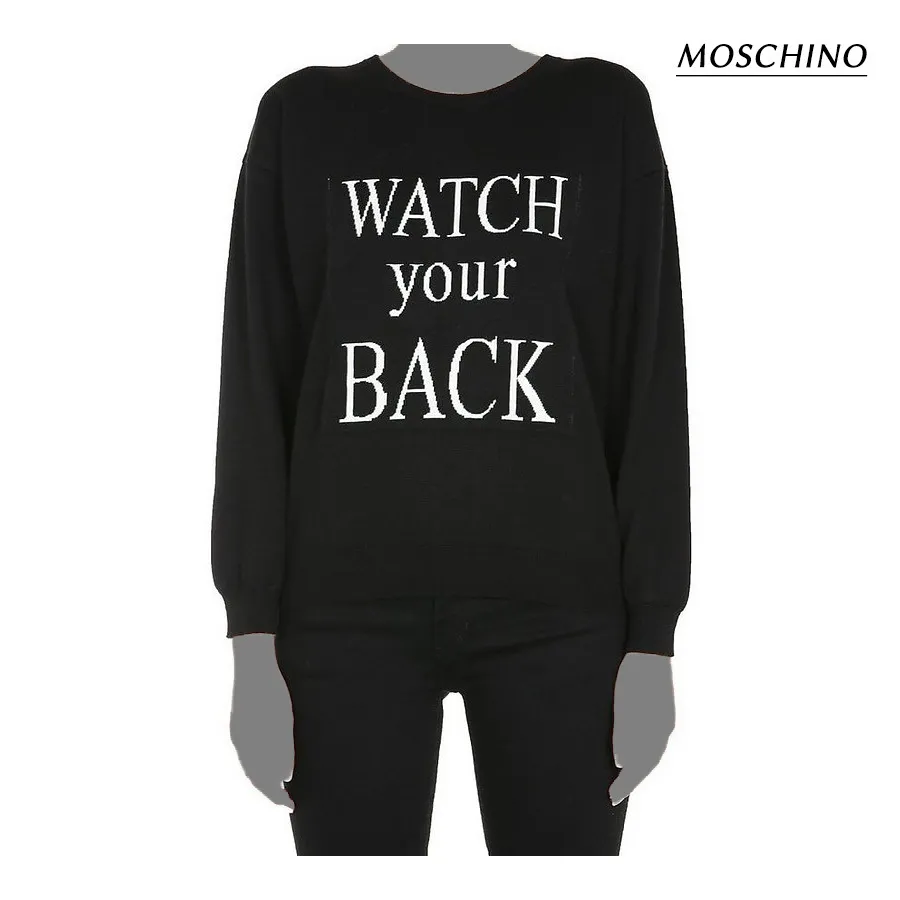 Moschino  |Casual Style Wool Rib Long Sleeves Logo V-neck & Crew neck