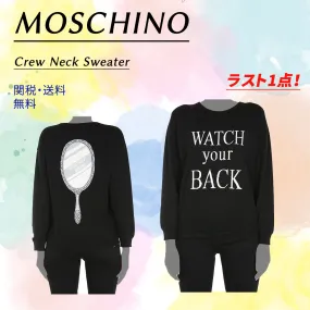 Moschino  |Casual Style Wool Rib Long Sleeves Logo V-neck & Crew neck